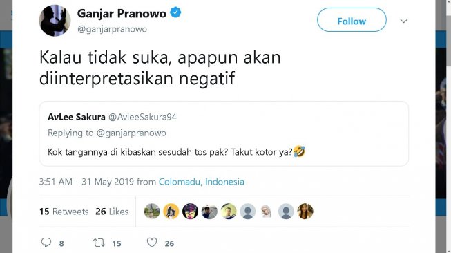 Cuitan Ganjar Pranowo - (Twitter/@ganjarpranowo)