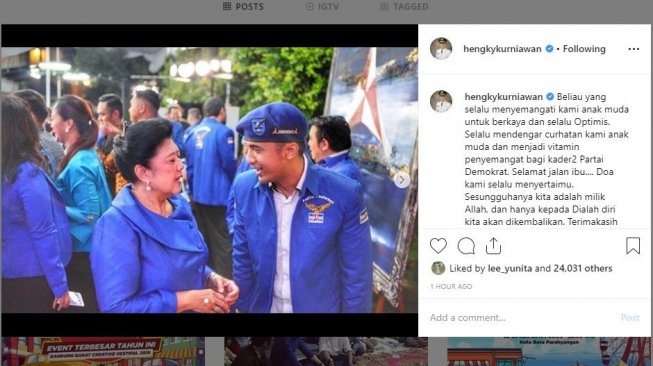 Hengky Kurniawan membagikan momen kebersamaannya dengan mendiang Ani Yudhoyono. [instagram/hengkykurniawan]