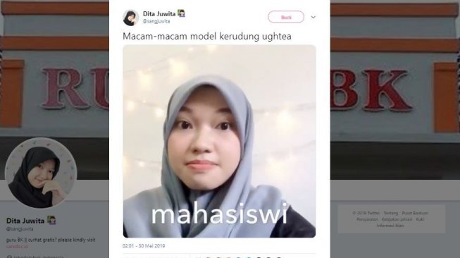 Guru BK tiru gaya hijab kekinian. (Twitter/@sangjuwita)