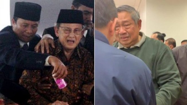 Warganet Sandingkan Potret Tangis SBY dan BJ Habibie Saat Ditinggal Istri