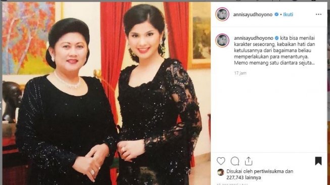 Kenangan Annisa Pohan dengan Ani Yudhoyono. (Instagram/@annisayudhoyono)