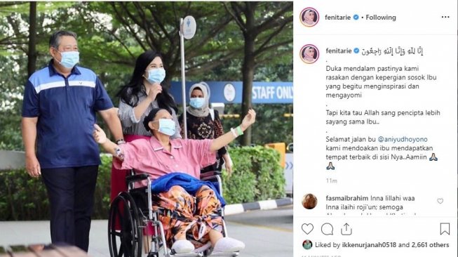 Fenita Arie berduka cita untuk kepergian Ani Yudhoyono. [instagram/fenitarie]