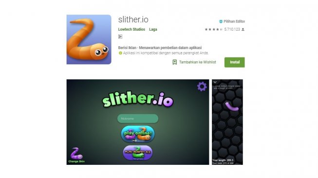 Game offline, Slither.io. [Google Play Store]