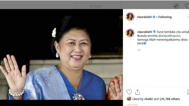 Cinta Laura mengunggah foto Ani Yudhoyono. [Instagram]