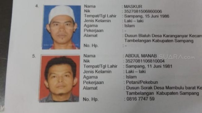 Nama-nama DPO pembakar Polsek Tambelangan Sampang, Madura.(Suara.com/Achmad Ali).