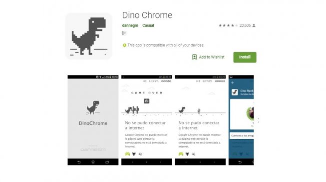 Game offline, Google Dinosaur. [Google Play Store]