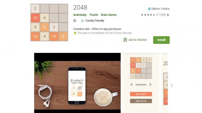 Game offline, 2048. [Google Play Store]