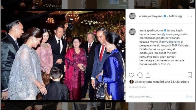 Annisa Pohan puji pidato perpisahan Jokowi di pemakaman Ani Yudhoyono. [instagram/annisayudhoyono]