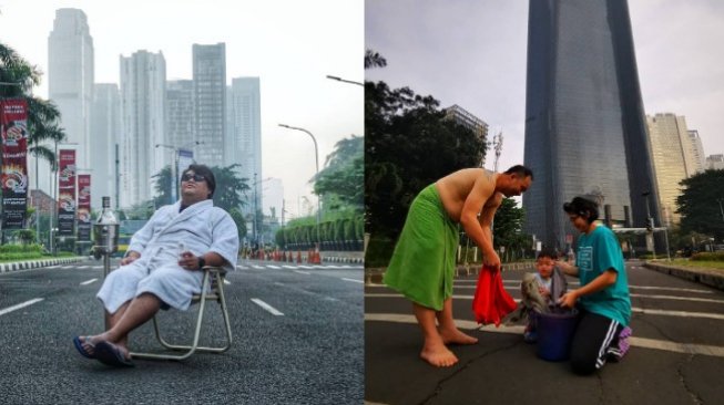 Jakarta Sepi Ditinggal Mudik, Warga Foto hingga 'Cuci Baju' di Tengah Jalan