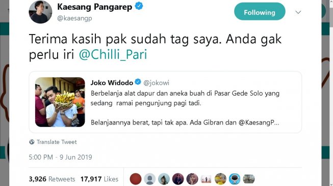 Cuitan Kaesang Pangarep - (Twitter/@kaesangp)