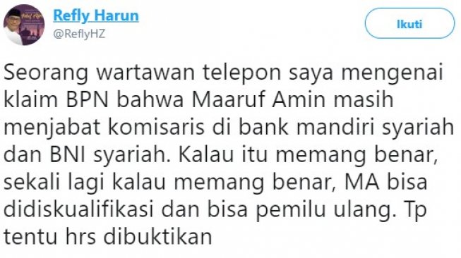 Cuitan Refly Harun. (Twitter).