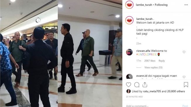 Ahmad Dhani tiba di Bandara Halim Perdanakusuma, Jakarta Timur, Kamis (13/6/2019) pagi. [instagram/lambe_turah]