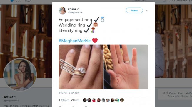 Cincin Meghan Markle. (Twitter/@meghmarkle)