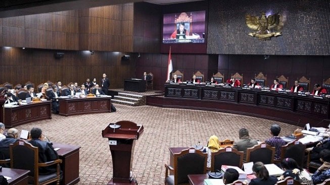 Suasana sidang perdana sengketa Pilpres 2019 di Mahkamah Konstitusi, Jumat (14/6/2019). (Antara)