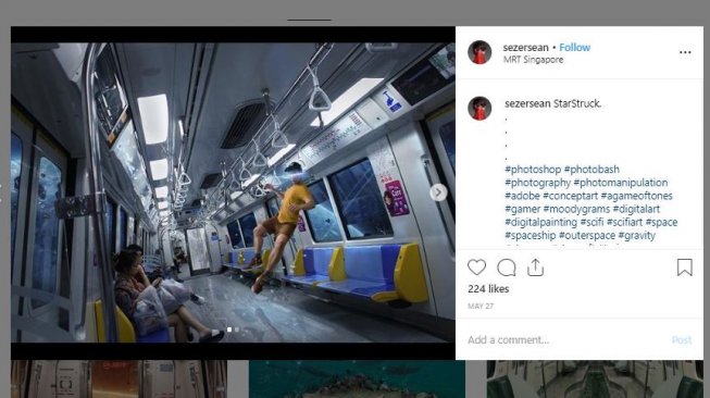 Hasil editan foto naik MRT di Luar Angkasa (instagram.com/sezersean)