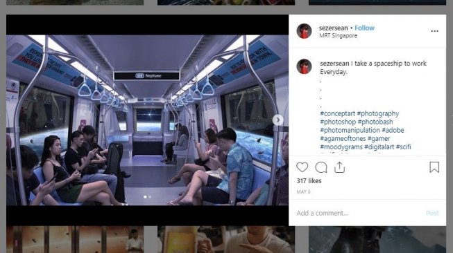 Hasil editan foto naik MRT di Luar Angkasa (instagram.com/sezersean)
