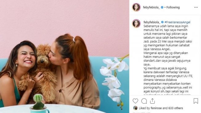 Feby Febiola blak-blakan soal pengalamannya menjadi saksi di sidang kasus Vanessa Angel. [instagram/febyfebiola_]