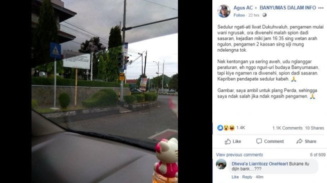 Pemobil di Banyumas Curhat Mobilnya Dirusak Pengamen. (Facebook)