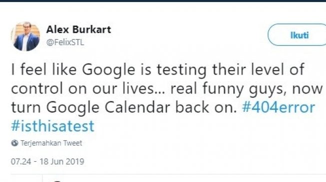 Google Kalender bermasalah. [Twitter]