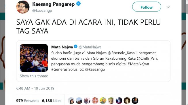 Cuitan Kaesang Pangarep - (Twitter/@kaesangp)