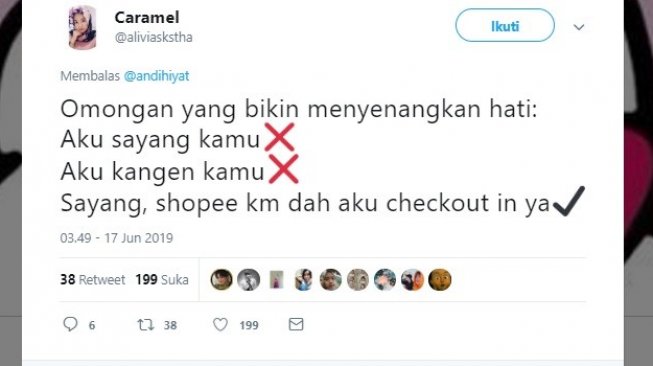 Postingan warganet, ucapan yangn menyenangkan hati. [Twitter]