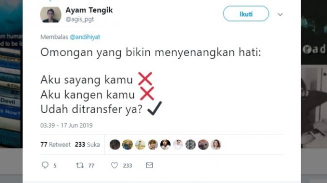 Postingan warganet, ucapan yangn menyenangkan hati. [Twitter]