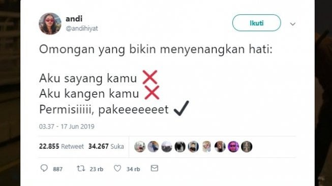 Postingan warganet, ucapan yangn menyenangkan hati. [Twitter]