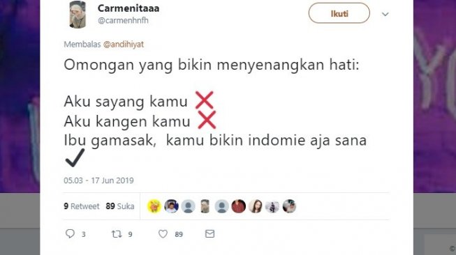 Postingan warganet, ucapan yangn menyenangkan hati. [Twitter]