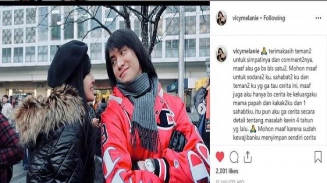 Curhatan Vicy Melanie soal Kevin Aprilio. [instagram/vicymelanie]