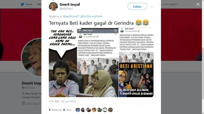 Beti Kristiana diduga kader Gerindra - (Twitter/@stlaErsad)