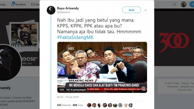 Postingan warganet, kompilasi kocak Bu Beti di Sidang MK. [Twitter]