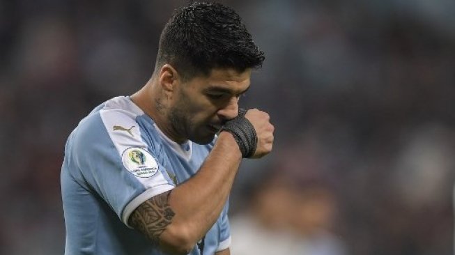 Striker Uruguay Luis Suarez saat menghadapi Jepang di laga grup C Copa America 2019. Carl DE SOUZA / AFP