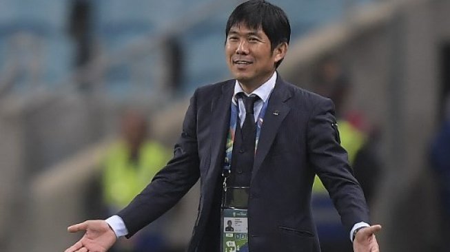 Pelatih Jepang Hajime Moriyasu saat skuatnya menghadapi Uruguay di laga grup C Copa America 2019. Carl DE SOUZA / AFP