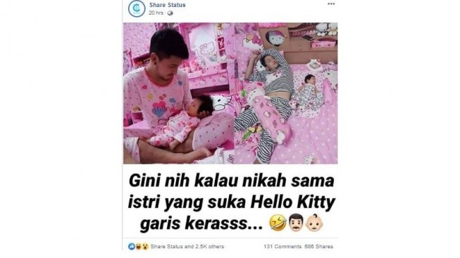 Penggemar Hello Kitty, Suami Pasrah Didandani Istri Seperti Ini