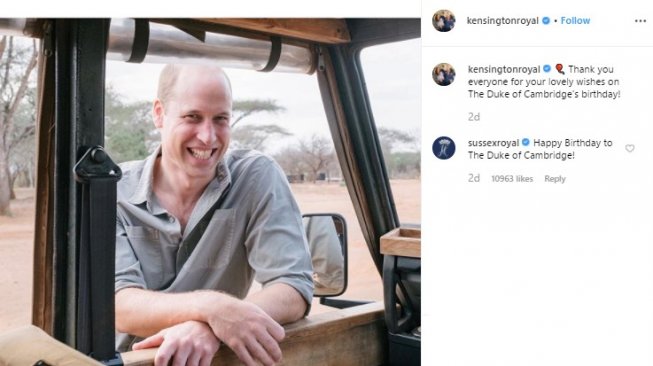 Pangeran William ulang tahun. (Instagram/@kensingtonroyal)