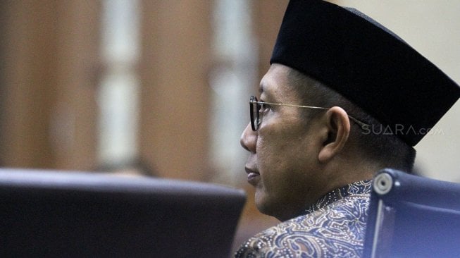 Menteri Agama Lukman Hakim Saifuddin saat bersaksi di Pengadilan Tindak Pidana Korupsi (Tipikor), Jakarta, Rabu (26/6). [Suara.com/Arief Hermawan P]