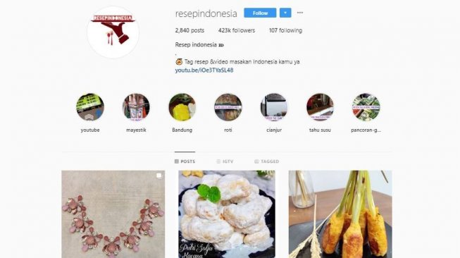 Akun Instagram resep masakan praktis (instagram.com/resepindonesia)