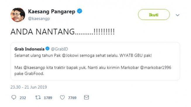 Perseteruan sengit Grab dan Gojek memperebutkan Kaesang Pangarep (Twitter)