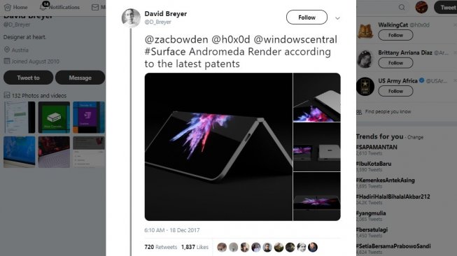 Bocoran Microsoft Surface Andromeda. [Twitter]