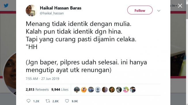 Cuitan Haikal Hassan - (Twitter/@haikal_hassan)