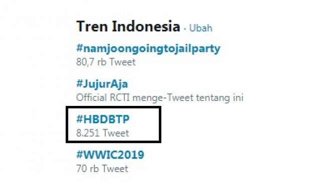 Warganet serukan tagar #HBDBTP di Twitter (Twitter)