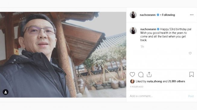 Ucapan ultah untuk BTP dari putra sulung - (Instagram/@nachoseann)