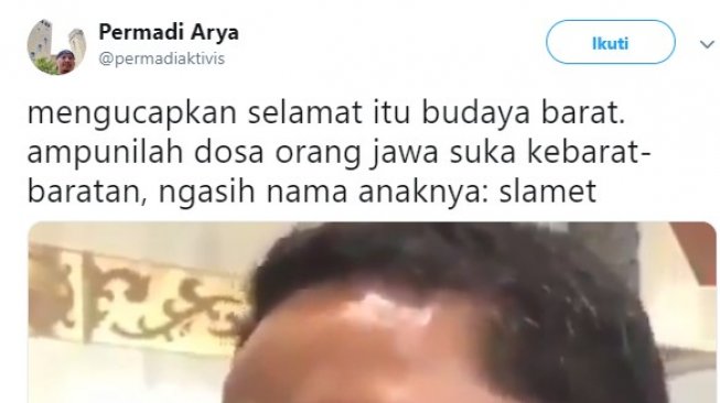 Cuitan Permadi Arya alias Abu Janda. (@permadiaktivis).