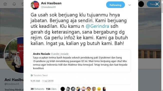 Cuitan Dokter Ani Hasibuan - (Twitter/@tondimuh9)