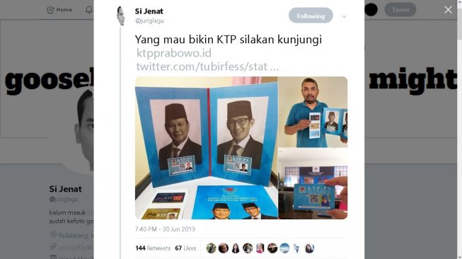 Kartu Tanda Pendukung Prabowo Sandi (KTP-PS) - (Twitter/@juriglagu)