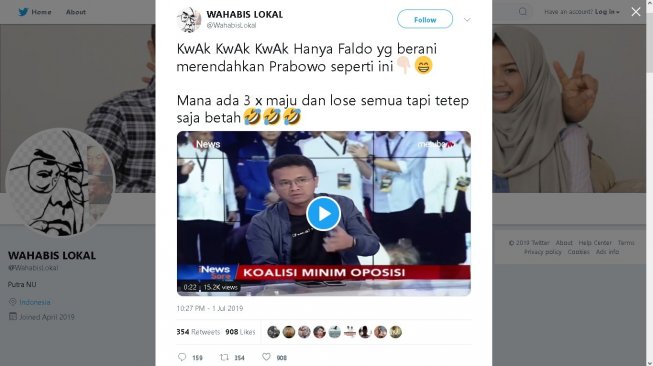 Komentar warganet untuk ucapan Faldo Maldini - (Twitter/@WahabisLokal)