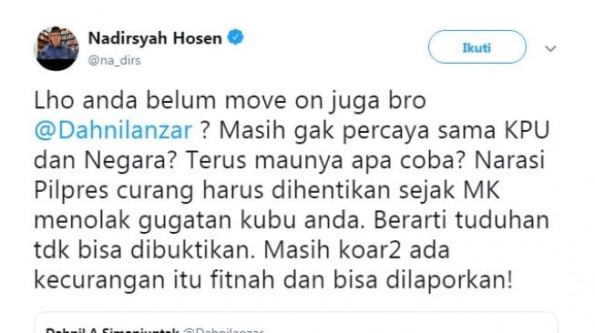 Perang argumen antara Gus Nadir dengan Dahnil Anzar (Twitter)