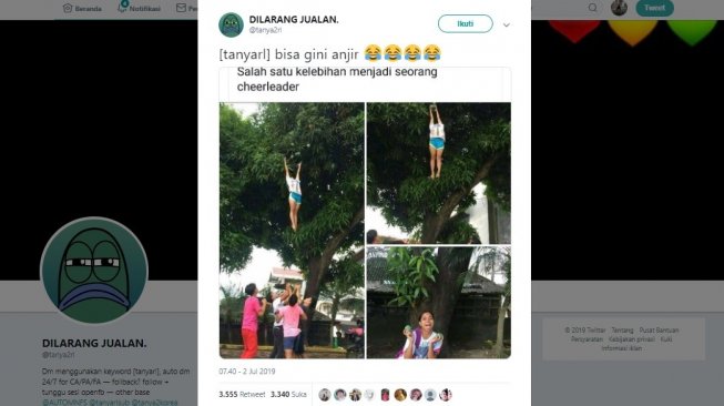 Aksi cheerleader mengambil mangga. [Twitter]