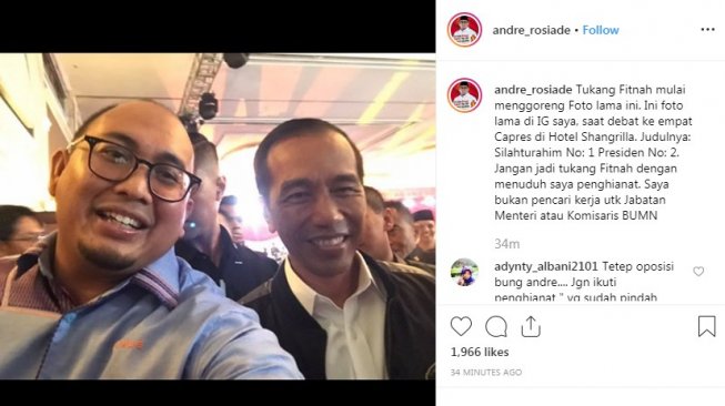 Klarifikasi Andre Rosiade mengenai foto dengan Jokowi yang beredar (Instargam/ @andre_rosiade)