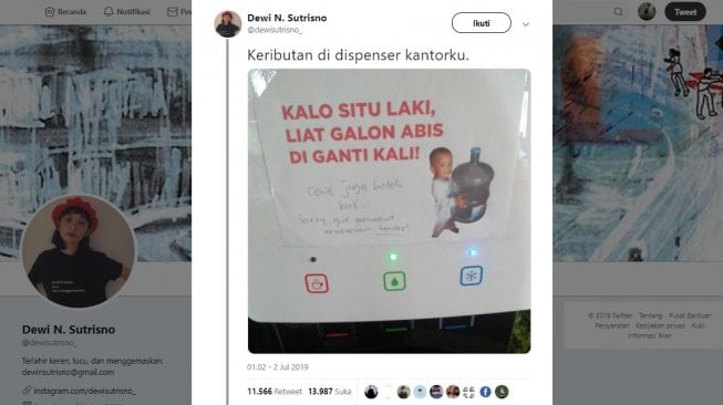 Postingan warganet, pertengkaran gara-gara dispenser. [Twitter] 